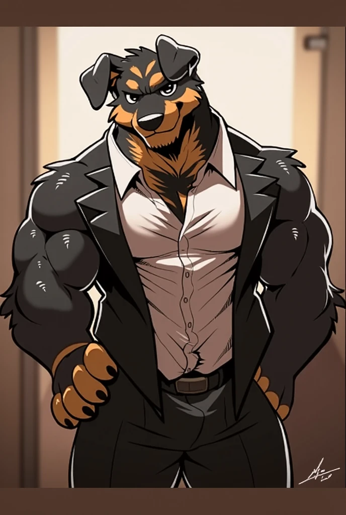 By bebebebebe, by lostgoose, by goonie-san, solo, male, standing, white button up, red briefs, serious face, huge bulge, furry, German shepherd, in underwear, loose tie, buff, muscular, large pecks, bulging pecs