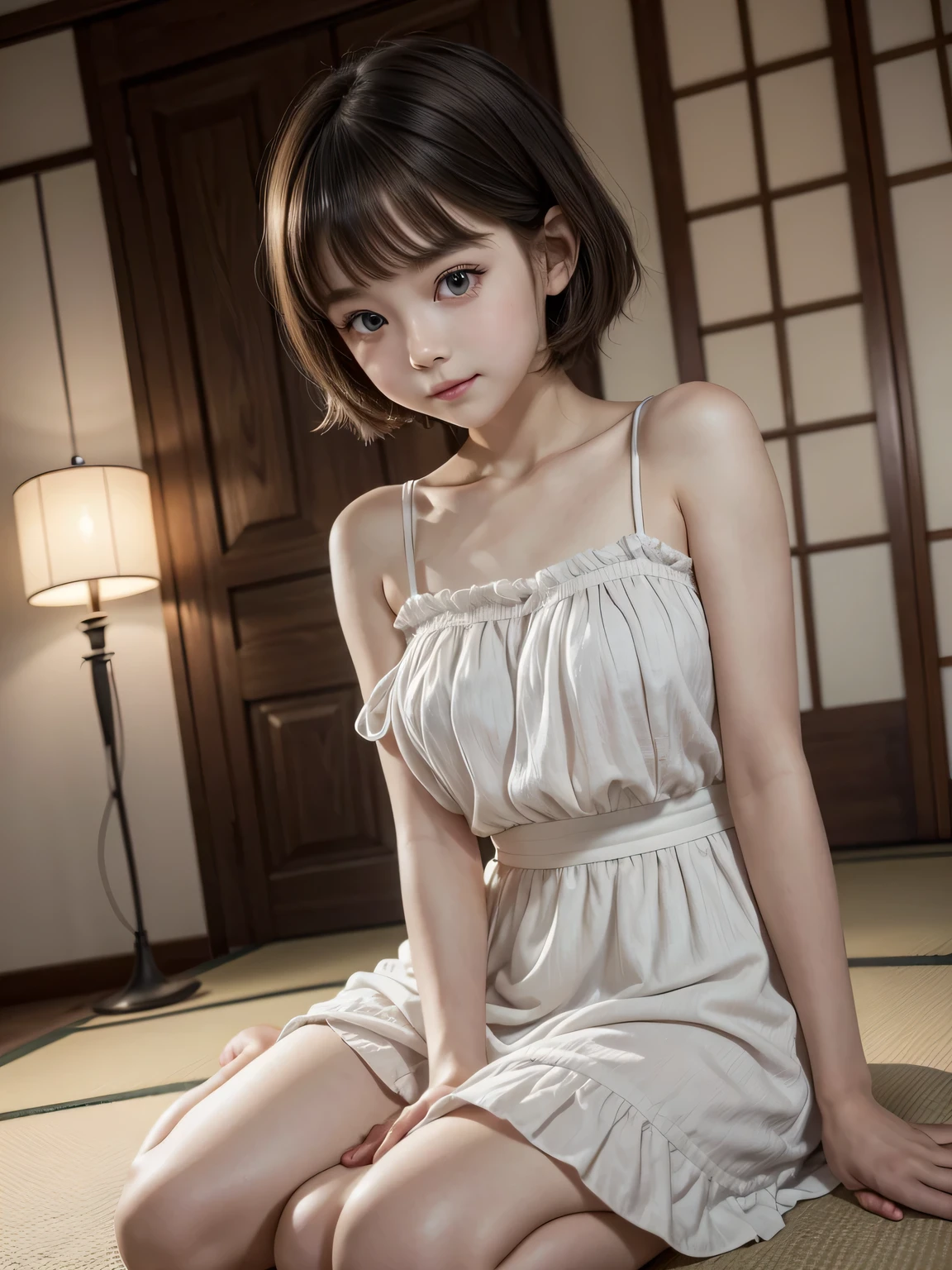 (1 Japanese girl lying on her back on the bed,(she spreaded her legs),sexual climax:2.0), 26 years old, incredibly ultra cute, neat and clean, happy smile, detailed charming eyes, detailed face, (laced negligee, ultra slender, incredibly white and beautiful skin, short silver hair:1.75), (best quality,4k,8k,highres,masterpiece:1.5),ultra-detailed,(realistic,photorealistic,photo-realistic:1.37),highly detailed,intricate details,vibrant colors,soft lighting,beautiful scenery,delicate features,cute expression,elegant pose