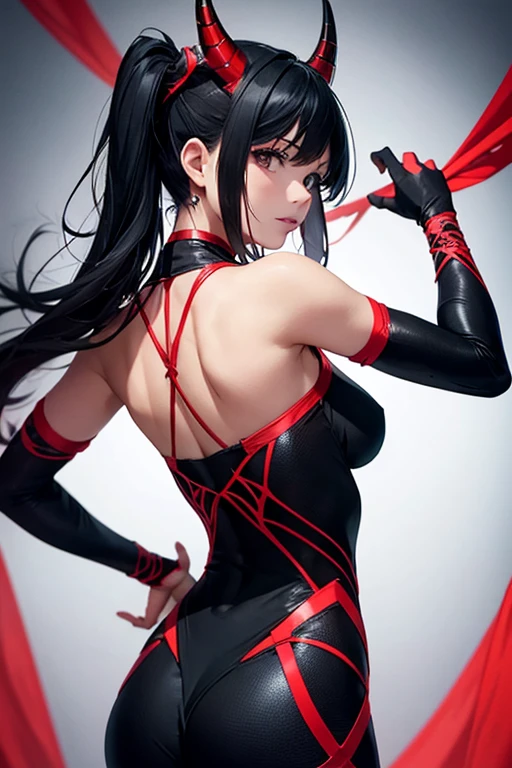Bblack hair, Eyes red, language, high resolution, HD Model, shorth hair, language para fora, rear view, glasses on head, motion lines, minimalism, anime styling,