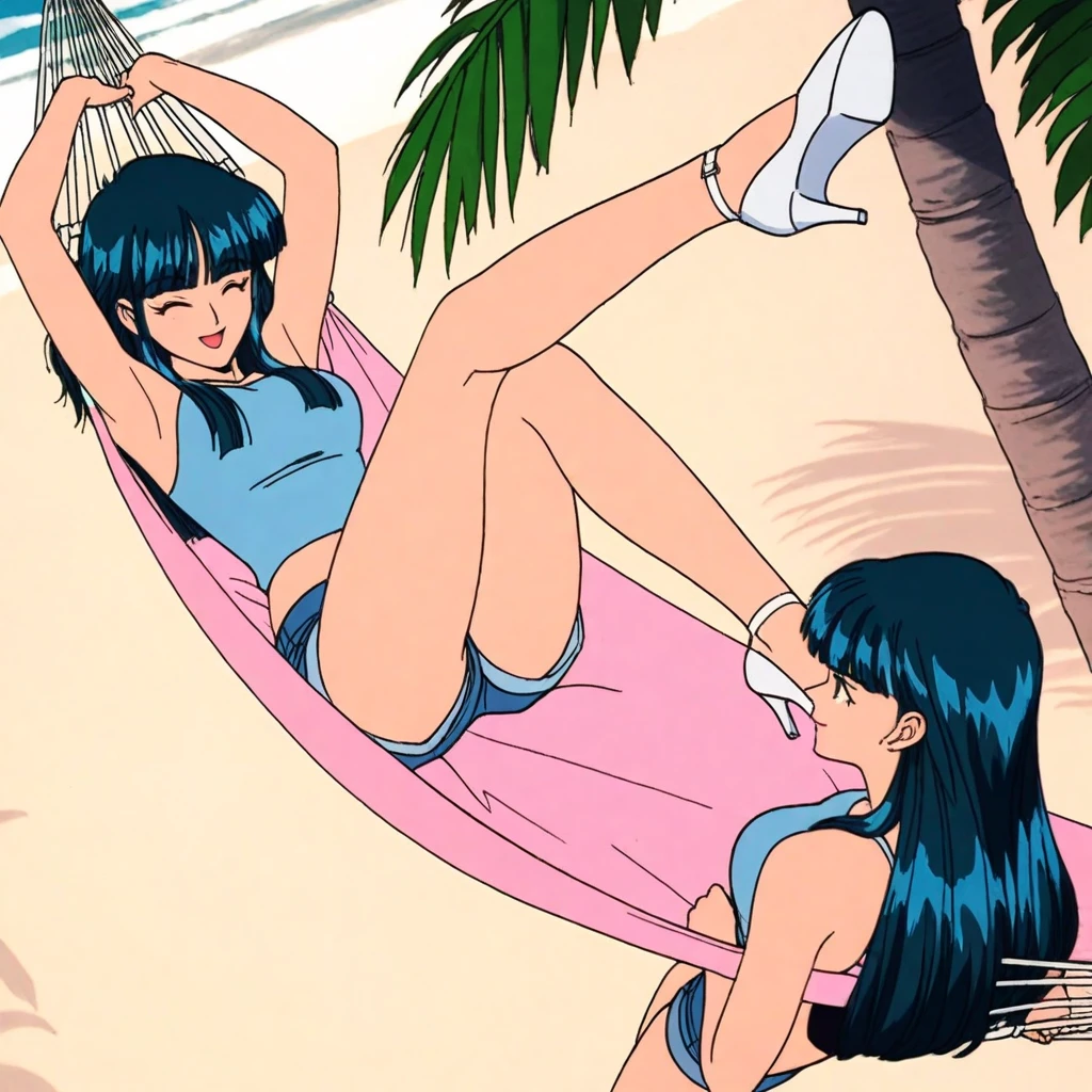 (((asakura minami/touch/))),(((nsfw:1.2))),((masterpiece)),((highest quality)),Uncensored,super detailed,(thin entire outline),enlightenment,explicit,((3girl:1.3)),dutch angle,black hair,medium hair on shoulders,black eyes,small nose,perfect body,beautiful body,beautiful character design,perfect eyes,perfect face,(happy,smile,red cheeks,having fun:1.2),small open mouth,perspiration,wallpaper,ultra high resolution,8k,photo shoot,(beautiful large breast:1.2),beautiful legs,perfect feet,beautiful skin,fair skin,smooth skin,official style,official art,make a screen cap,outdoor,(summer beach),sunshine,bright lighting,white bikini,(((micro bikini,protruding nipples,camel toe:1.3))),((wide spread legs,peace sign:1.2)),(relaxing on beach chair:1.3),((((mff threesome,gangbang,love juice,pussy pussy)))),