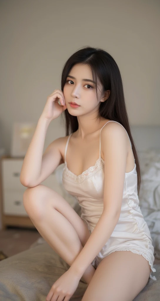 ((Best picture quality, 8K, tmasterpiece:1.3)), 1girll, Casual hairstyle, (shift dresses:1.3),(wet see through clothes:1.4),Ultra-fine face, A detailed eye, 二重まぶた,(long leges:1.4),(athletic sneakers:1.3)Erlang legs,Sit sideways on the sofa
