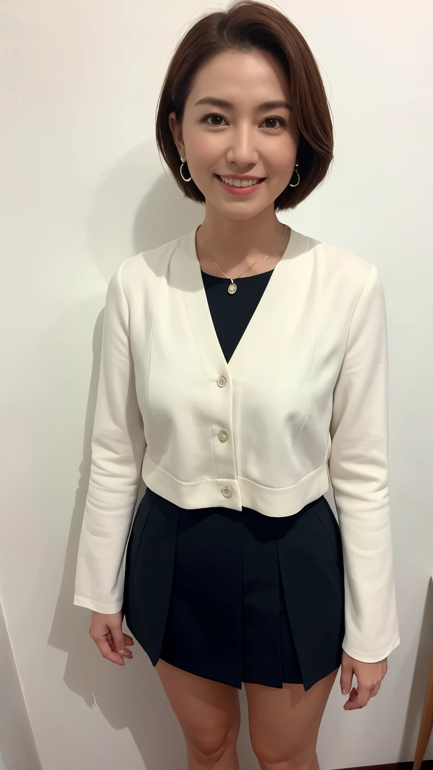 ((highest quality)), ((masterpiece)), (be familiar with), Perfect Face, Mature Woman, 50 years old, Japanese,  After a, Big Breasts, Large areola, Erect nipples, Round Small face, Big Nose, Slit eyes, Cat-like eyes, , Big Ass, Upper body portrait, Tank top, Thin fabric hot pants,bra, Wavy Short Hair,