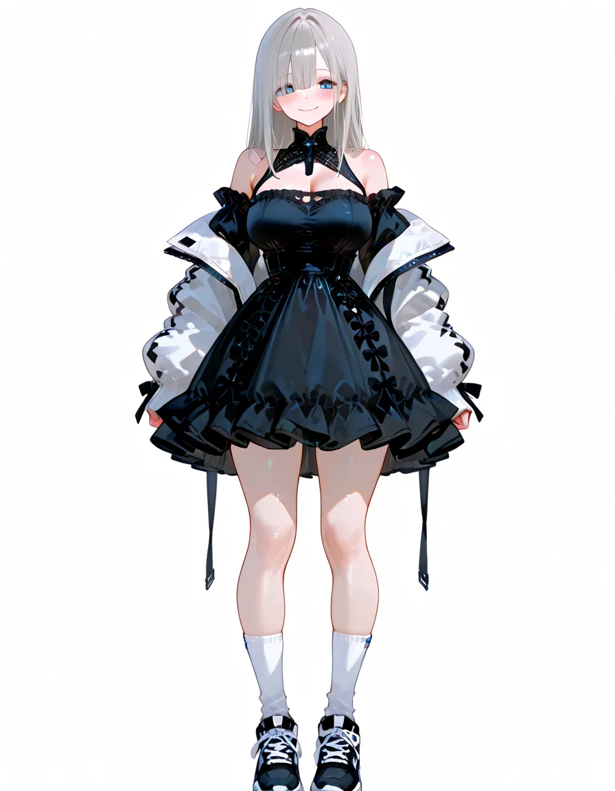 A perfect face, asymmetrical and detailed., blue eyes white skin ,black fur, beautiful full body portrait 1.2 Slender Big guide INFO