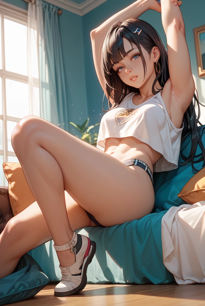 there is a woman that is laying down on a bed,pillow head, seductive anime girls, Surrealism female students, Surrealism female students, Anime. Soft lighting, ultra-realistic picture, 3 d anime realistic, Realistic schoolgirl, Photorealistic anime, Realistic young gravure idol, beautiful alluring anime teen, Realistic anime 3 D style, realistic soft lighting