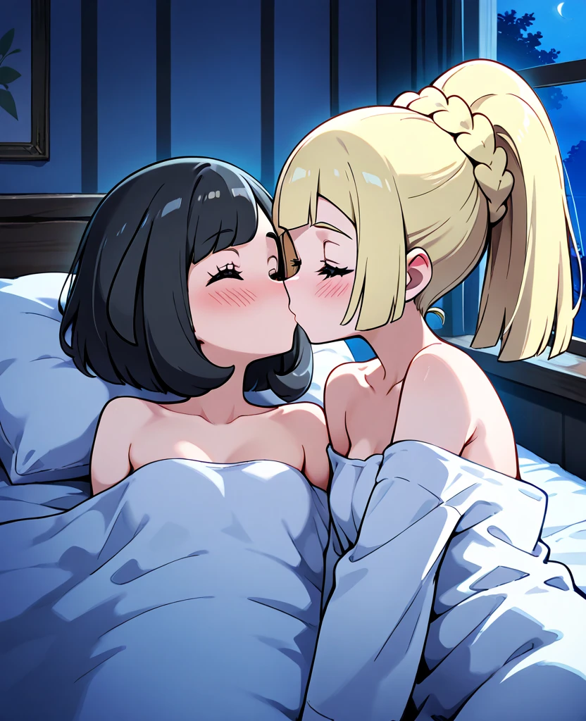 woman, Full nudity、Spread your legs wide、Fly Hearts、Sweaty、Embarrassing、Anal Sex、Covered in sperm、Covered in mucuuddy、Sticky、Cunnilingus、2girls、Embrace each other、Opening the anus、kiss、bed