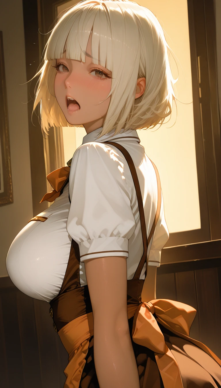 masterpiece, absurdres, best quality, ultra detailed, high Resolution, detailed illustration, bright colour, (extremely beautiful detailed face and eyes, Delicate beautiful face, 1 girl, cute face:1.3), (magenta eyes:1.1), sparkling eyes, big eyes, medium breasts, (perky breasts:1.1), (pointy breasts:1.1), medium hips, glamorous body, white skin, BREAK, long bob cut, (blonde hair:0.8), messy hair, detailed hair, shiny hair, BREAK (undressed, red Dirndl:1.5), (SEX, vagina, Masturbation, Spread your legs:1.3), perfect lighting, (embarrassed:1.5), (ecstasy, vulgarity:1.5), (trembling:0.8), full body,