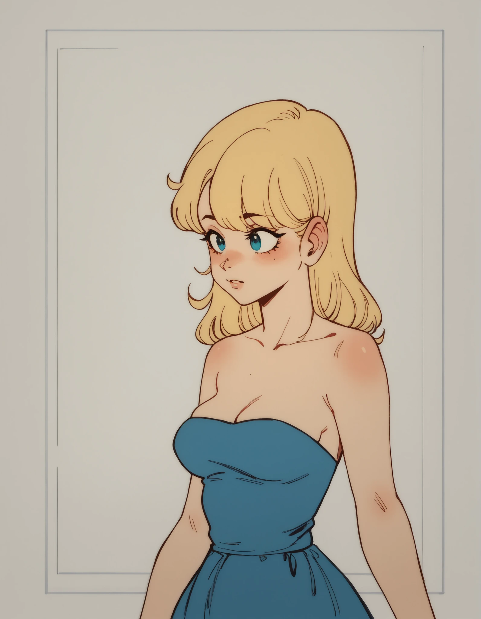 masterpiece, best quality, newest, absurdres, highres, very awa, 1girl, blue dress, mariarobotnikfurry, blonde hair, medium breasts, drgbls1 