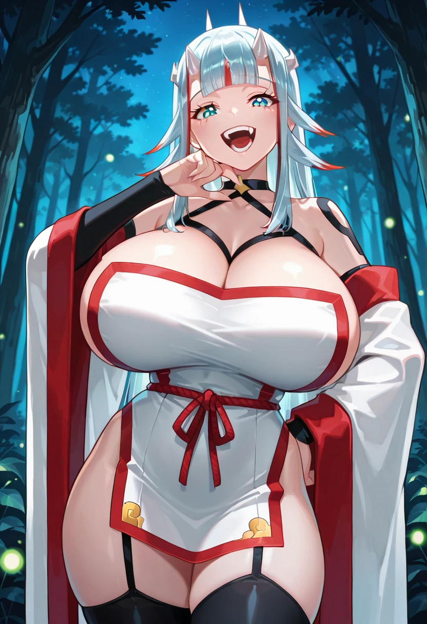 2heads, a huge thin woman with two heads. She has enormous breasts. She is in a hotel room, laying down on back, laying on bed. She looks drunk. She is flirty. She is wearing a kimono. She has enormous breasts. Sexy mature face. She is skinny. Massive breasts. She looks mature. She is extremely tall. She has massive breasts. She has long straight white hair. Seductive expression, horny expression. POV sex, having sex with viewer. Extremely tall, giant woman.
