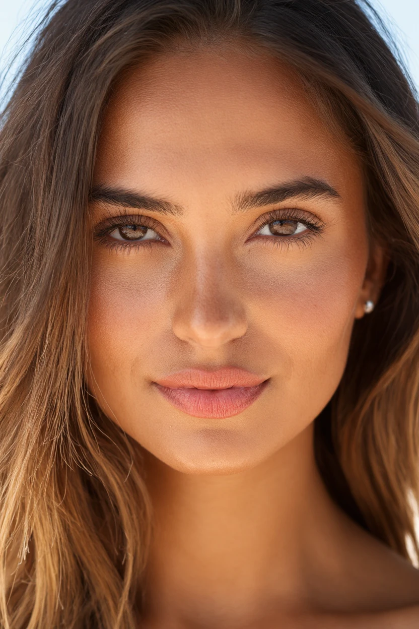 Smile, beautiful european model, Tropical Beach, Sunlight, Close-up shot of face only, 1 Girl with a beautiful face, Photographer 1.4), (Full body portrait: 1.4),Raw UHD Portrait Photography, background at room , Detailed (Texture!, hair!, shine, Color!!, defect: 1.1), highly Detailed glowing eyes, (looking in camera), Specular Light, Digital SLR, Extreme quality, sharp focus, sharp, degrees of freedom, Film grain, (Centered), FUJI XT3, Crystal clear, center of frame, Beautiful face, sharp focus, Bokeh, lowkey, intricate eye details