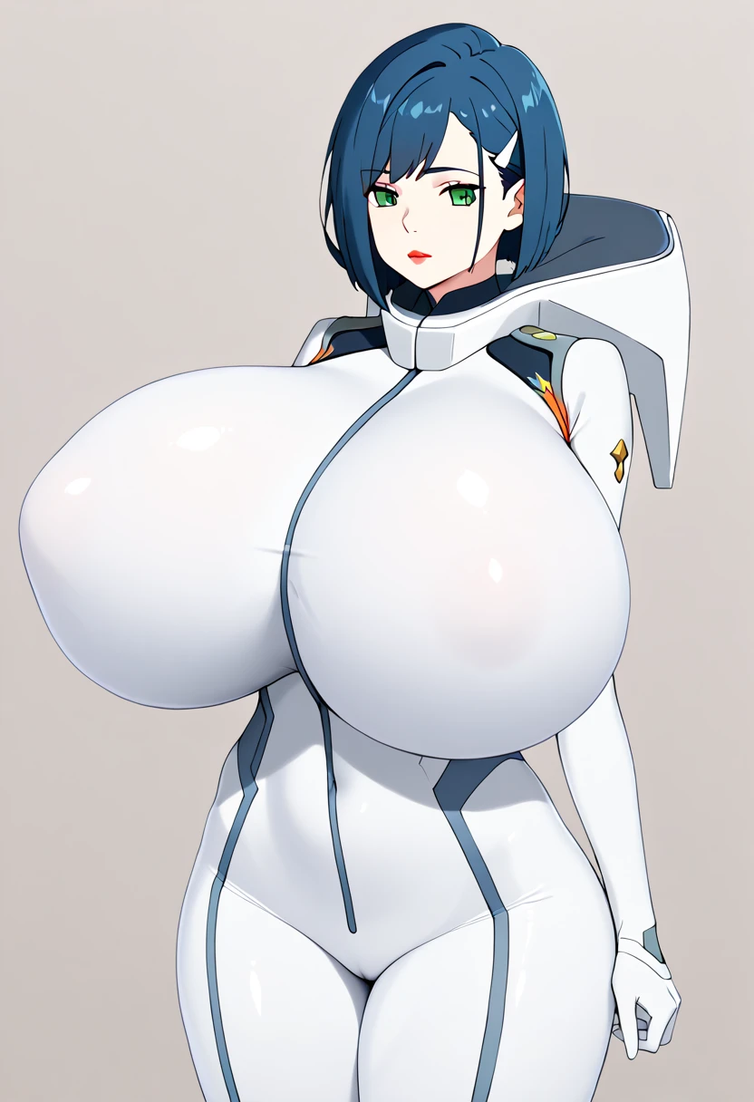 NSFW, Top-quality, Super high resolution, masterpiece, highres, 8k, UHD, detailed lighting, shaders, (Anime screencap, Anime coloring:1.8), Aether Foundation Employee Girl, 1girl, solo, (Breast squeeze, Nude, breasts out, nipples, Big boobs, Voluptuous, Plump, Chubby:1.4), Thick thighs, Big ass, Medium Short hair, Blue hair, bangs, Gray eyes, Eyes are glowing, Beautiful eyes, Eyelashes, Middle part, BREAK aether foundation employee, black hair, white hat, white clothes, pouch, thigh boots, white gloves, white pantyhose, dark skin, Smile, cowboy shot, Fullbody, close-up, looking at viewer, (From below, Blue sky, Natural background, Sunlight, Cloud:1.2)