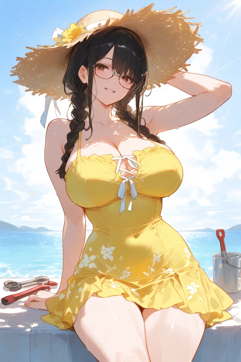 1 Girl,seaside、Dress,Long hair,Huge breasts,Pregnant