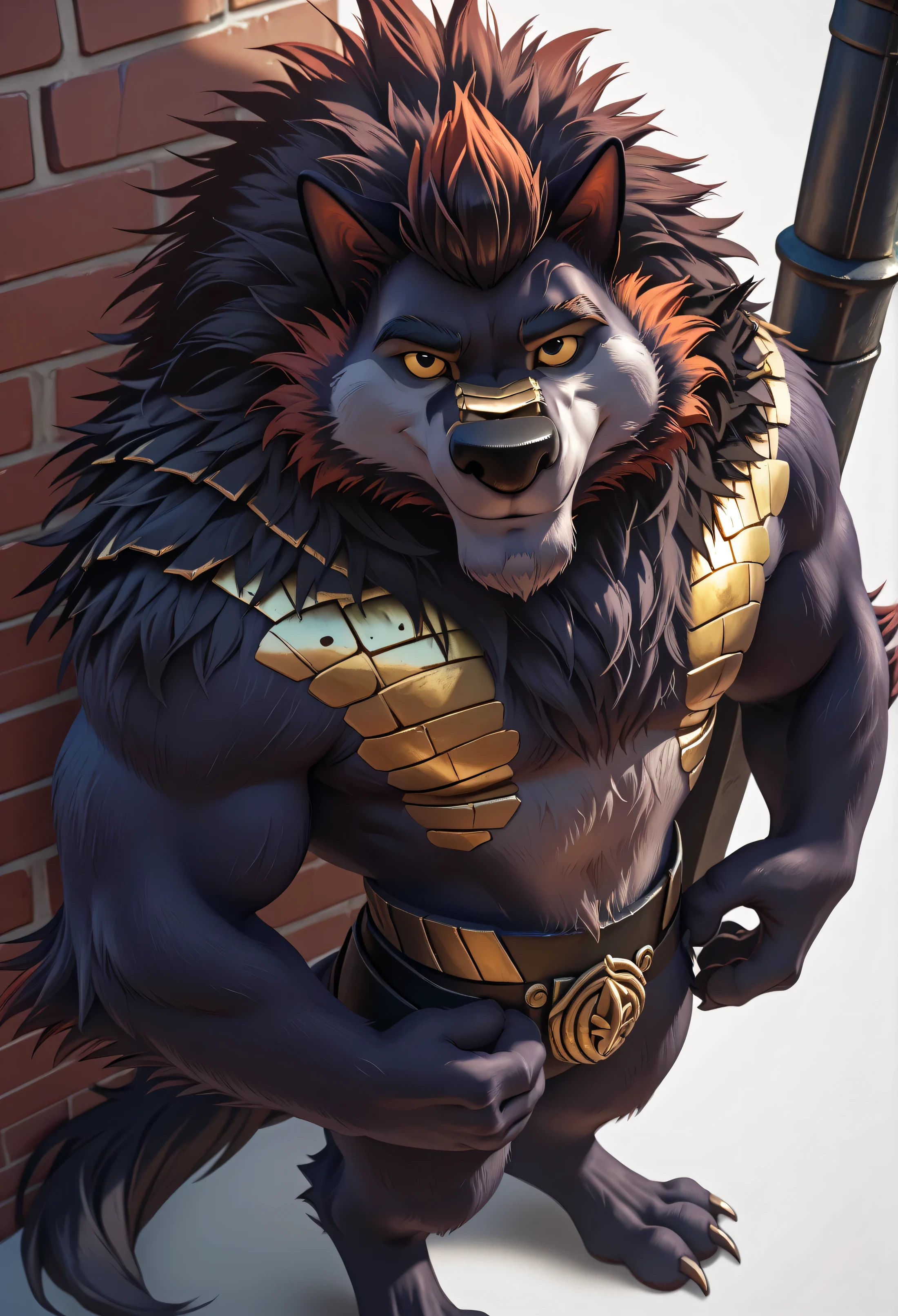  Flasheart Lupin (100% Wolf), yellow sclera, solo, detailed, detailed face, black eyes, anthro body, male, adult, muscular, cartoon shading, cel shaded:1.0, flat colors, (no background, white background):1.5, shirtless, wfa style, negger style, cartoony anatomy, above waist, looking at viewer, posing, smile put buff body 