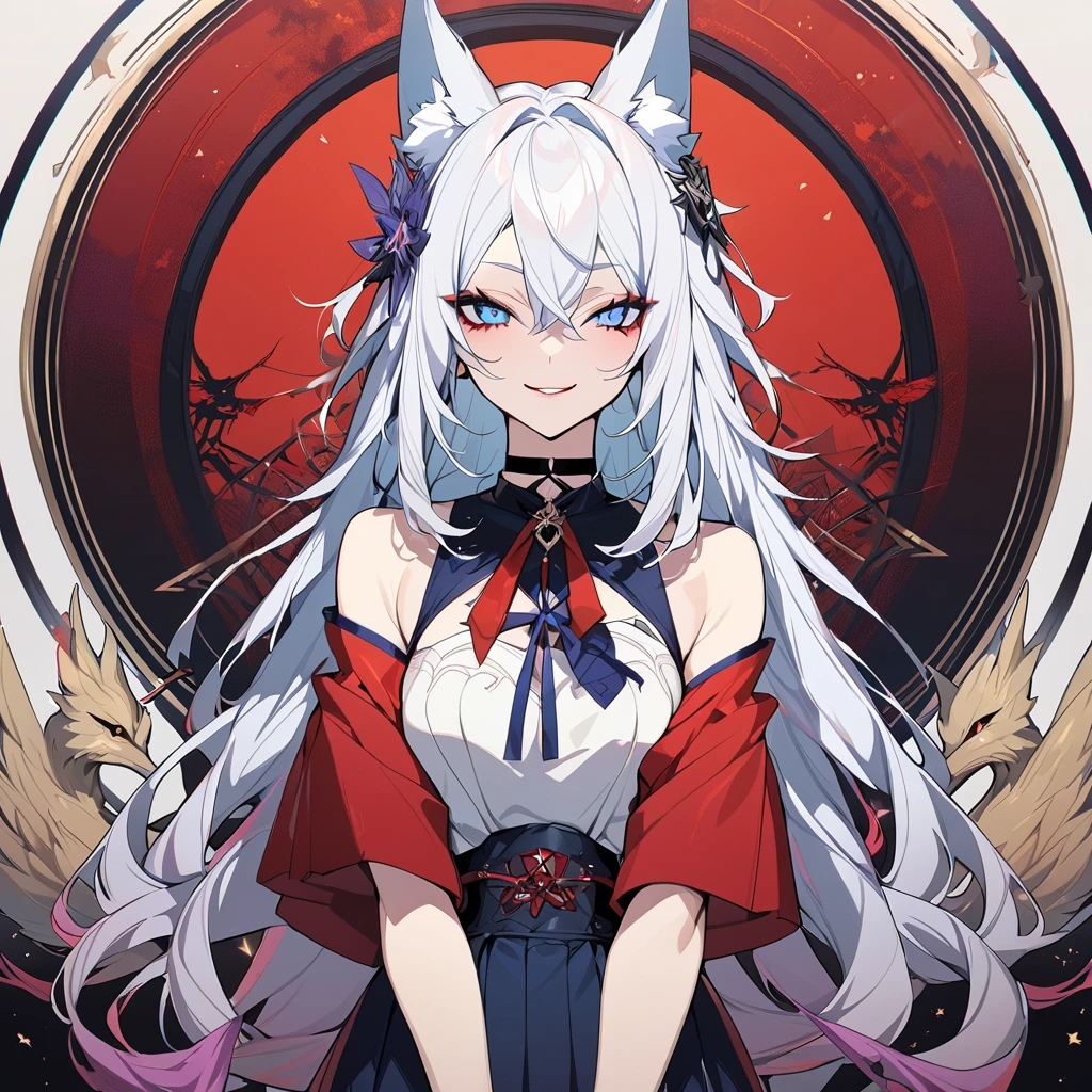 sacred fox,male, Red eyes,gray hair,lass