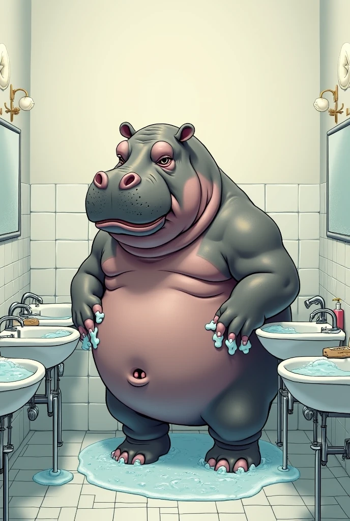 An unusually gargantuan anthropoid growing into immense body height in a small shower enclosure with small space around him, its hunched body filling the thight and small space around, its immense size allows him to push the ceiling floor, its huge and round belly is dominant; size difference, male,canine, anthropoid, dog, pitbull:1.4, (dark and thick grey and wet fur:1.8, thick furred body, fluffy fur, thick fur, wet fur, naked),( cut ears:1.0), big fluffy furred balls, chubby:1.2, round belly, huge belly, bloated belly, overweight belly, inflated belly, belly inflation fetish, belly weight gain fetish, big body, wide and bulky body, immense and bulky body, thick neck and chest, (middle-age), (musclegut:1.4, thick body:1.2), (immense height, immense body height:1.8), (yellow eyes:1.2),detailed black eyes, looking at viewer, tail, kiss, kissing, (full body:1.2), growing:1.6, immense grow, overgrown body size, (by darkgem),(by OnePotatoATime),(by adios:1.2),(by taran fiddler), side view, side angle, 4k,masterpiece,full hd, BREAK