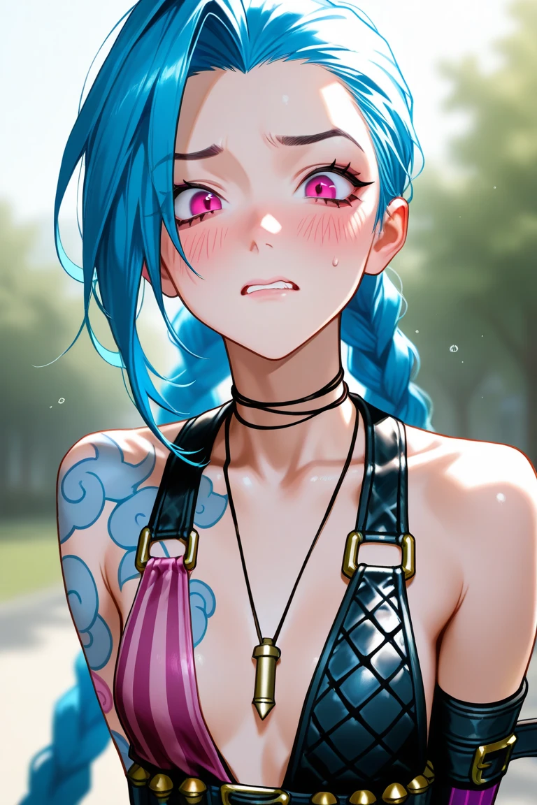 Portrait of Jinx, sperm on face, nsfw, sum on face,