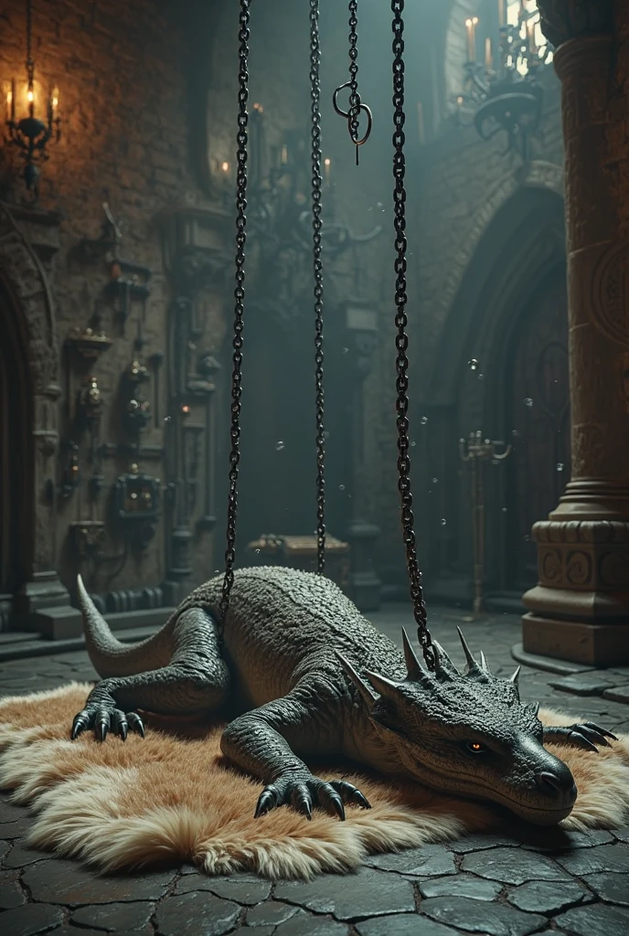 A dragon king lies on a dragon chair