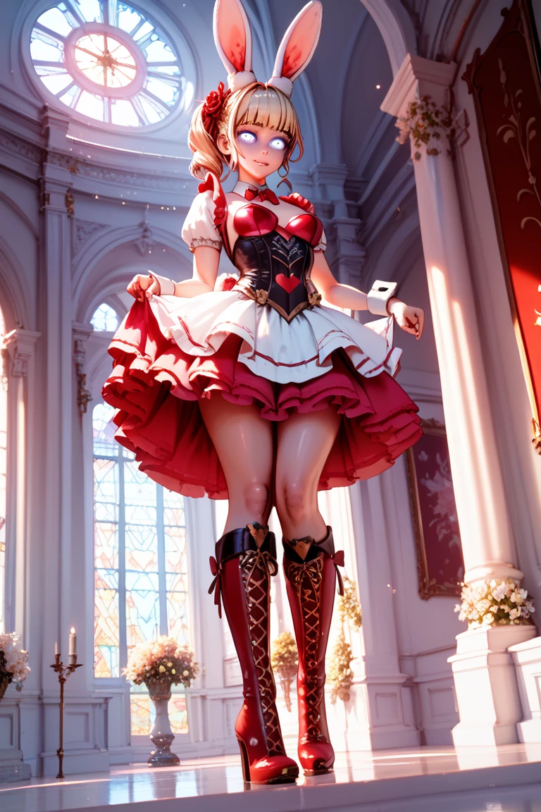 ((holding a gold ballon)), (((full body))), real photo, 11 years old girl, Brat female , ((looking back at me)), long glove, red dress shoes,