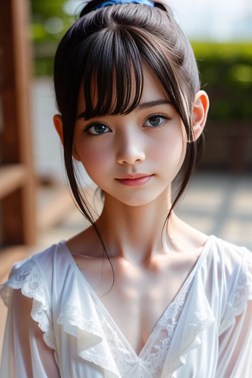 (masterpiece, highest quality:1.4), Award-winning portraits, 8k, 85mm, alone, Beautiful Face, Delicate girl,  (Cheerleader、On the grass), Sophisticated, cute, , RAW Photos, Confused, High resolution, Sharp focus, Background Blur、(((flat  、thin and delicate body、Childish atmosphere)))、shiny semi-long hair、Mole on the left cheek、 Dark blue eyes、the skirt is swaying in the wind、Hair swaying in the wind、sexy、flexible legs、naked