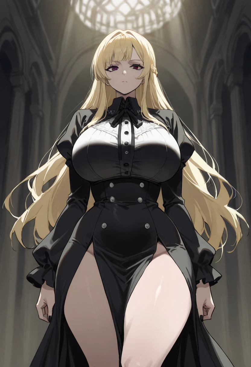 {lady with long blonde hair named Rico}, business suits,tall,''long hair,lovestruck,grossy lips, (It feels like saying Hello, daytime hours), outdoor,{going out style}, ((Heart-shaped choker) ), (office room), Bright background,purple eyes, Mole under the eye, Heart-shaped purpils, ((Masterpiece)), Highly detailed CG Unity 8k wallpaper), Top quality,, Detailed background, beautifully detailed eyes, heart shaped pupils,hollow eyes, looking at viewer,(very delicate and beautiful)), ((beautiful) eyes (detailed description),extra large breasts, ,floating heart,glowing eyes,sleepy,embrassing,try to show me legs,black lace,,earring,,stick out ass,frill skirt,thighhigh,put hands on skirt,,,garter,leotard,frill,idle costume,masterpiece,