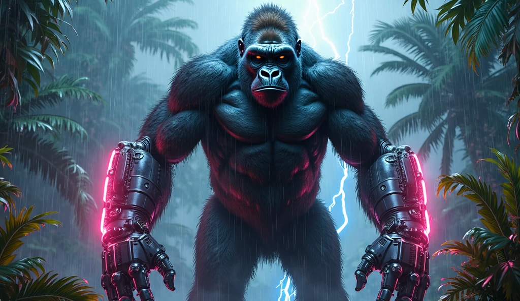 Gorilla feature, Winston the ape in Overwatch, the Internet monkey in the sci-fi forest, Big guy, King Kong, Wojtekvoss, muscular in armor, big guy, in the style of primitive apes, with a little green overall, epic video game art, King Kong Rage on the street, roland zilvinskis 3d rendering art