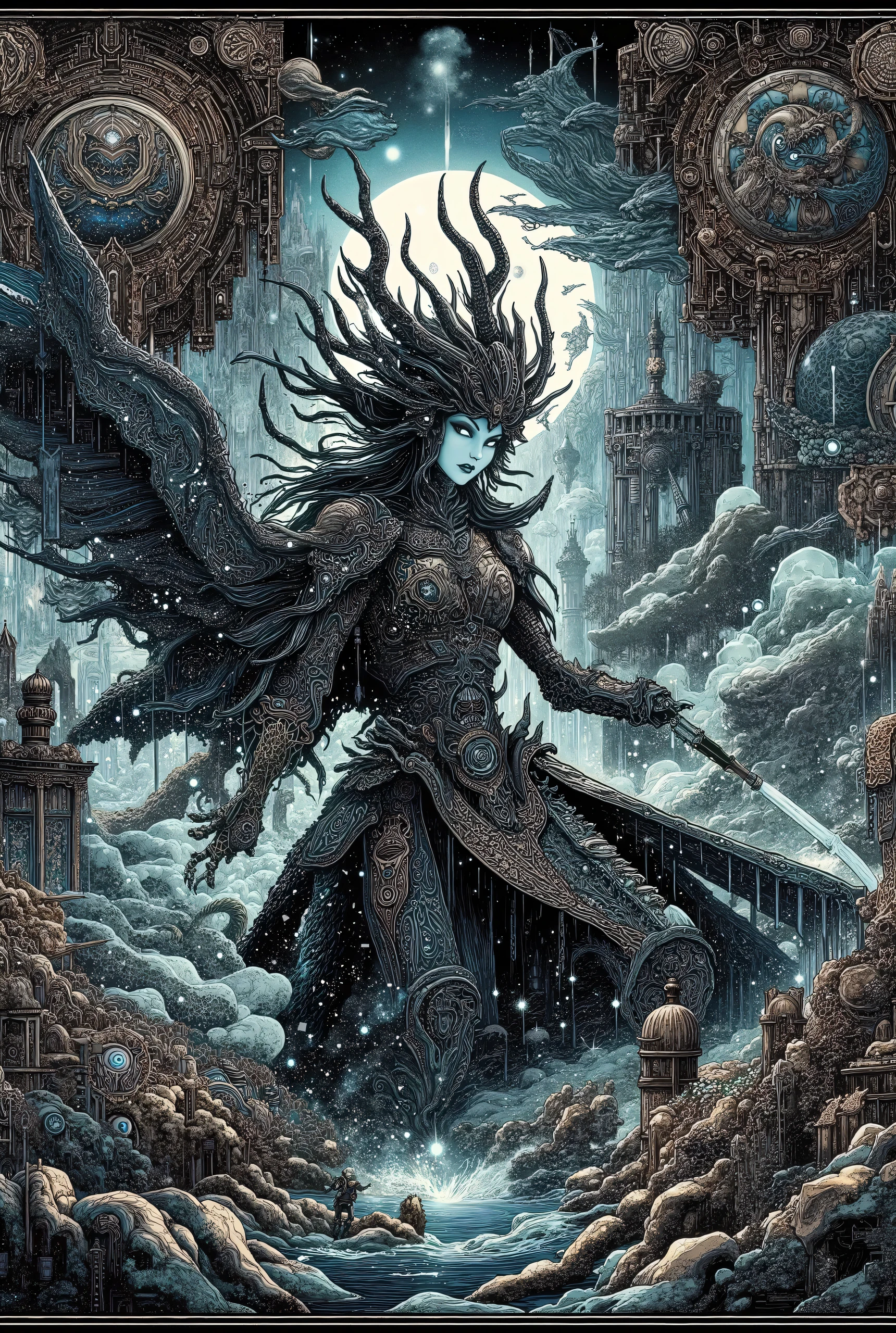 t-shirt design with geometric patterns, Science-Fantasy-Kunst, illustration style, Best quality images