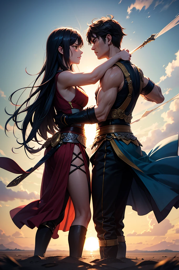 Aladdin, 20 years, cabello corto negro dorado oscuro, cabello corto desordenado, ojos marrones oscuro, ropa de djinn, chaleco abierto sin mangas plata claro, light silver vest with blue Arabic print, light red arabic pants, Golden Belt, pulsera djinn con gemas plateadas , botas marrones, tatuajes morados fosforescentes, rodeado de fuego y humo morado, muscular build of the delegate, manos atadas con cadenas y pies rodeados de cadenas blancas, purple magic circles in each hand on a background of arabic ruins.