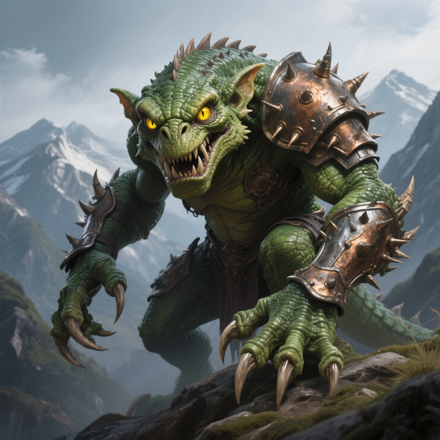 (2023:1), (best_quality:1), (high_quality:1), (absurd_res:1), (hi_res:1), (detailed:1) ,(Solo), anthro argonian, newest, barbarian, detailed eyes, muscular, angry expression, by taran fiddler, standing, abs, pecs, claws