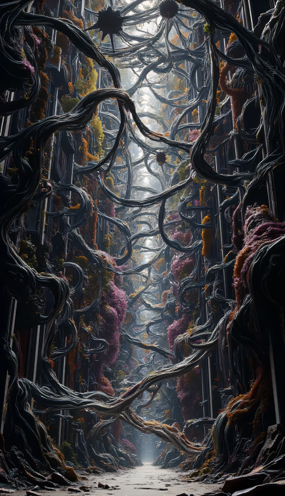 mysterious work of art , painted with unusual techniques , 2.5D, artistic photography, hyperrealistic, patchwork illustrations , conceptual installation art, tall and fine works of art , huge maze of color and monochrome, brilliant and matte , Maze pattern , cracks caused by cosmic rays , delicate and dynamic textures, contrasts of light and shadow, graphic CG digital art , ultra detailed, absolute resolution , Best quality