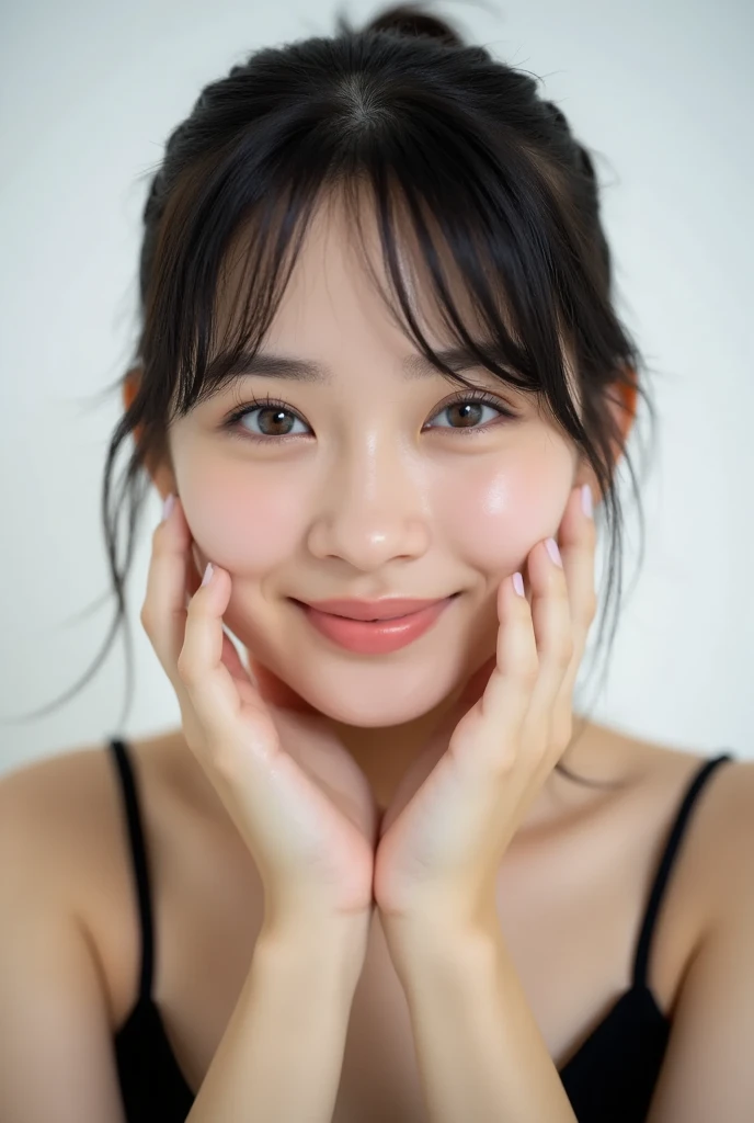 (A beauty girl, Delicate girl:1.3), (naked:1.3), (((Realistic Boobs))), Looking into the camera, (((Eye and facial details:1.5))), ((The nipple details:1.5))), Detailed face,, ((8K)), ((Show both armpits)), ((showing armpits)), Underarm,((リアルなUnderarm), realistic mouth, (((Upper Body))), (((Background gray color))), (smile), (big breasts:1.1),