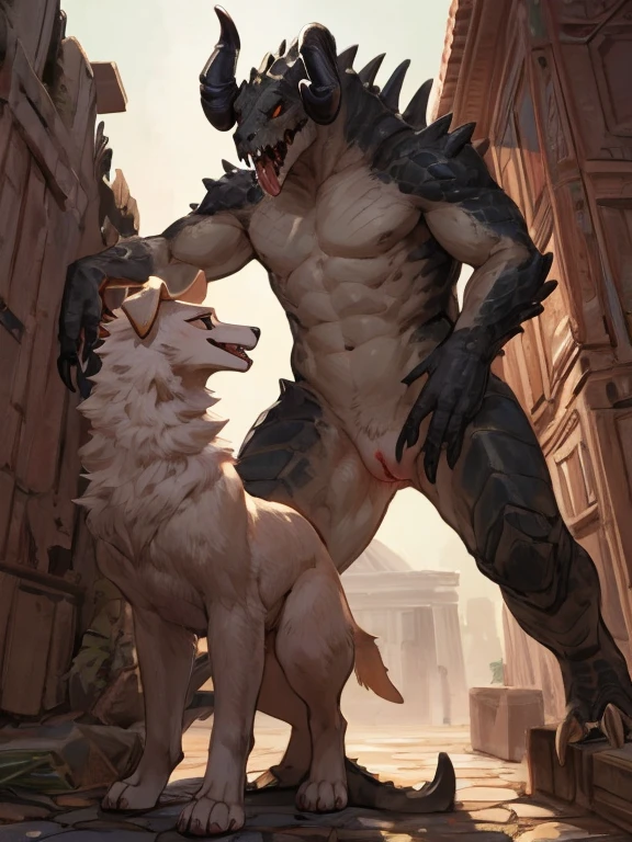 medium close up shot, faceless male, ((correct anatomy)), sad, front view, stone wall, distant water, vines, holding penis, High Dynamic Range, cinematic shot, (((day))), small female, big feral, big male, (ultra detailed), a beautiful and detailed full size portrait of a female anthro human (human in princess dress) (((khls woman))) sucking dick, getting blowjob by a big taller red anthro dragon (beard, mane), scalie, beast, standing, ears, after cum, cum in body, glowing eyes, reptile penetrating human, dominating male, nipples, smaller female, anthro on human, non-mammal breasts, big body, sexy body, goddess, wide hips, kenket, Ross Tran,ruan jia, trending on artstation,foxovh, cenematic lighting, detailed background, detailed eye, big penis, big balls, big_dom_small_sub, blowjob, full body,