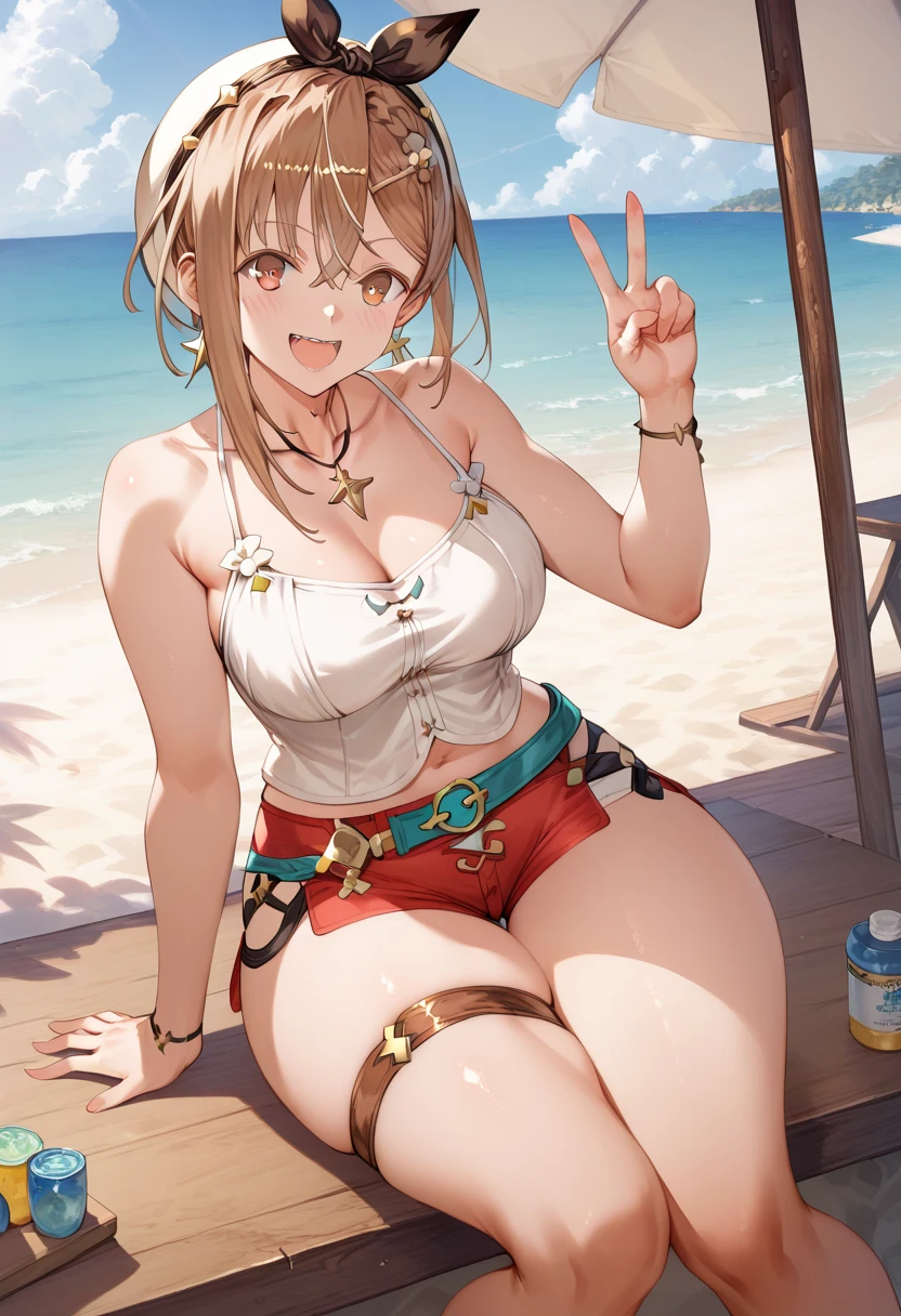 1girl, :d, alternate_costume, bangs, bare_shoulders, bikini, bikini_skirt, black_bikini, blonde_hair, blue_sky, blush, bow, breasts, cleavage, collarbone, cowboy_shot, day, eyebrows_visible_through_hair, front-tie_bikini, groin, hand_on_hip, hat, horns, jacket, long_hair, looking_at_viewer, medium_breasts, navel, off_shoulder, official_alternate_costume, open_clothes, open_mouth, outdoors, pointy_ears, red_eyes, see-through, sidelocks, sky, smile, solo, standing, stomach, straw_hat, sun_hat, swimsuit, thighs, very_long_hair, virtual_youtuber, wading, water, wet <lora:style_parsleyNew:1>