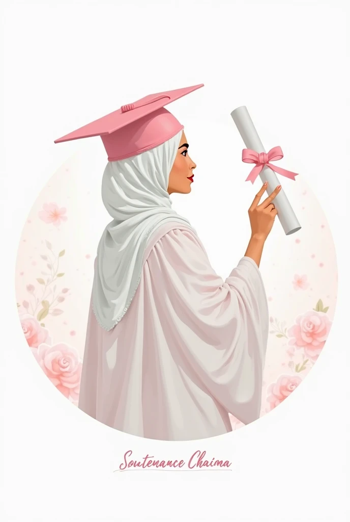 Consept art photography, fan art photography, a
Women wearing hijab, pastel pink hijab, wearing black graduation hat, in black graduation gown, holding bouqet flower, volumetric lighting, pastel pink flowery effect background, kawaii theme design