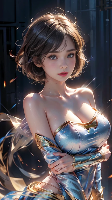 Highest quality, Realistic, photoRealistic, Award-winning illustrations, (Intricate details: 1.2), (Subtle details), (Intricate details), (Cinematic Light, Super sexy short hair super girl, Large, firm, swaying bust, ai-generated,