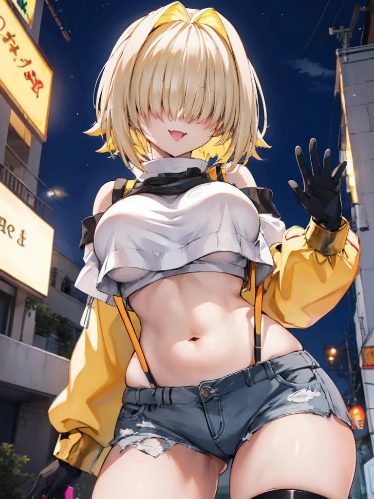 ,Clementine,Overload, blush, lipstick, outdoors, rooftop, cityscape, building, railing, night, night sky, scenery, city lights, jacket, masterpiece,high quality,4K, bare shoulder,belly,crop top,outdoor,cleavage,jeans,casual
dress,street,road,smile, (nsfw) not safe for work, holding a gun,handgun, evil expression,
exposed belly, exposed navel, exposed midriff, exposed lower belly, crop top overhang, underboob,
unbuttoned jeans , low rise black jeans, Low rise jeans, Low rise jeans with open fly, navel piercing