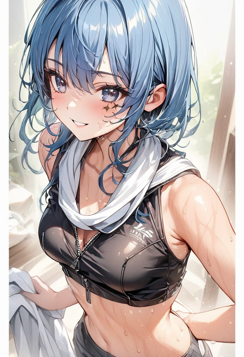 Ganyu,(suggestive:1.3),(corruption),1girl,(whute t-shirt), melting,dripping,blue sea hair,blush,upper body,(ahegao:1.1),(naughty face),collarbone,trembling,sweat,sweatdrop,heart,skindentation, (crazy:1.3),(speed lines),sun, outdoors