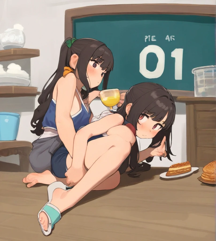 School classroom、Ampang、ordinary bread、Curry bread、Melon bread、Crowded、butter、cheese、Light blue micro bikini big breasted sisters、barefoot