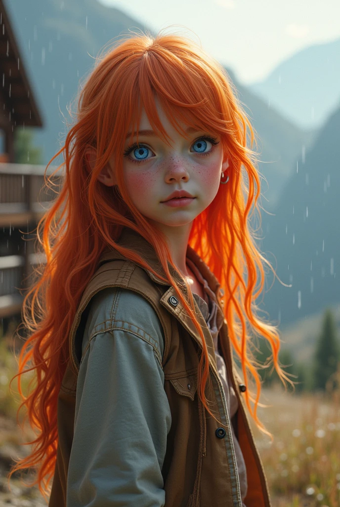(Dynamic angle:1.1),on open air, Red hair, photo of a thin , freckles, sad, soft, masterpiece, volumetric light, Best quality, additional colors, dramatic lighting, complex parts, subsurface scattering,