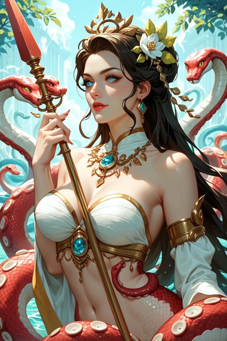 Medusa on Olympus. Digital painting, artstation, concept art, soft focus, sharp, illustration.