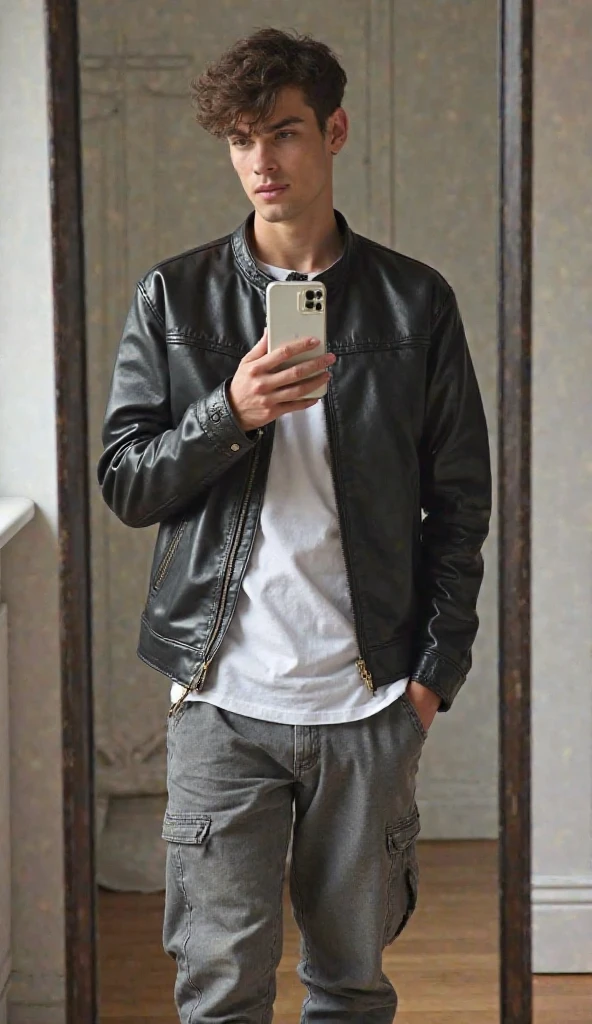 best quality, ultra high res, (photorealistic:1.4), masterpiece, blurry background,indoors,1boy,standing ,(looking at viewer), black leather coat, <lora:wangxiao:0.8>