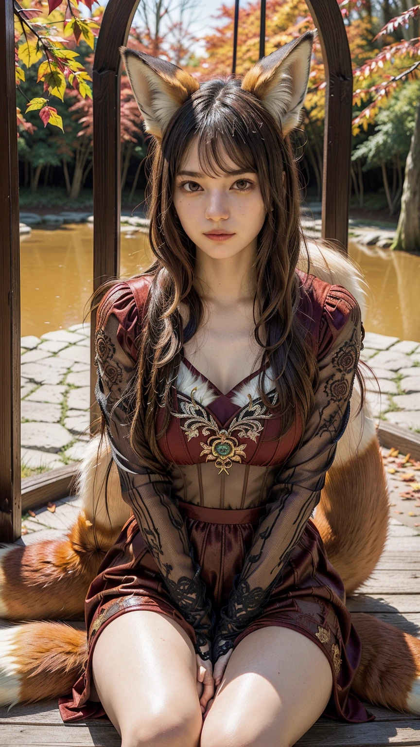 (8K、Raw photography、top-quality、masterpiece:1.2)、(realisitic、Photorealsitic:1.37)、top-quality、超A high resolution、(1girl in, Solo:1.4), (Tanogi.1.4), racoon tail, tail, Animal costume,cleavage of the breast、Colossal tits,finely detailed skin, Sharp Focus, Soft lighting, on a couch
