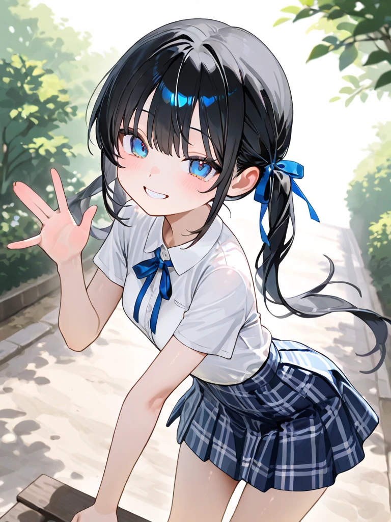 Highest quality、High resolution、Detailed Background、Beautiful face in every detail、Anatomically correct、Detailed facial expressions、fine grain、One Girl、Black Hair、beautiful clear big blue eyes、Braided Bob、Chibi Girl、Primary school students, A childlike sleeveless shirt with frills、garden、((arm up in the air and waving:1.2)), Nothing in my hands、Very angry face、Glaring at the audience、Demon's Appearance、Screaming with their mouths wide open、(Close-up of the eyes)