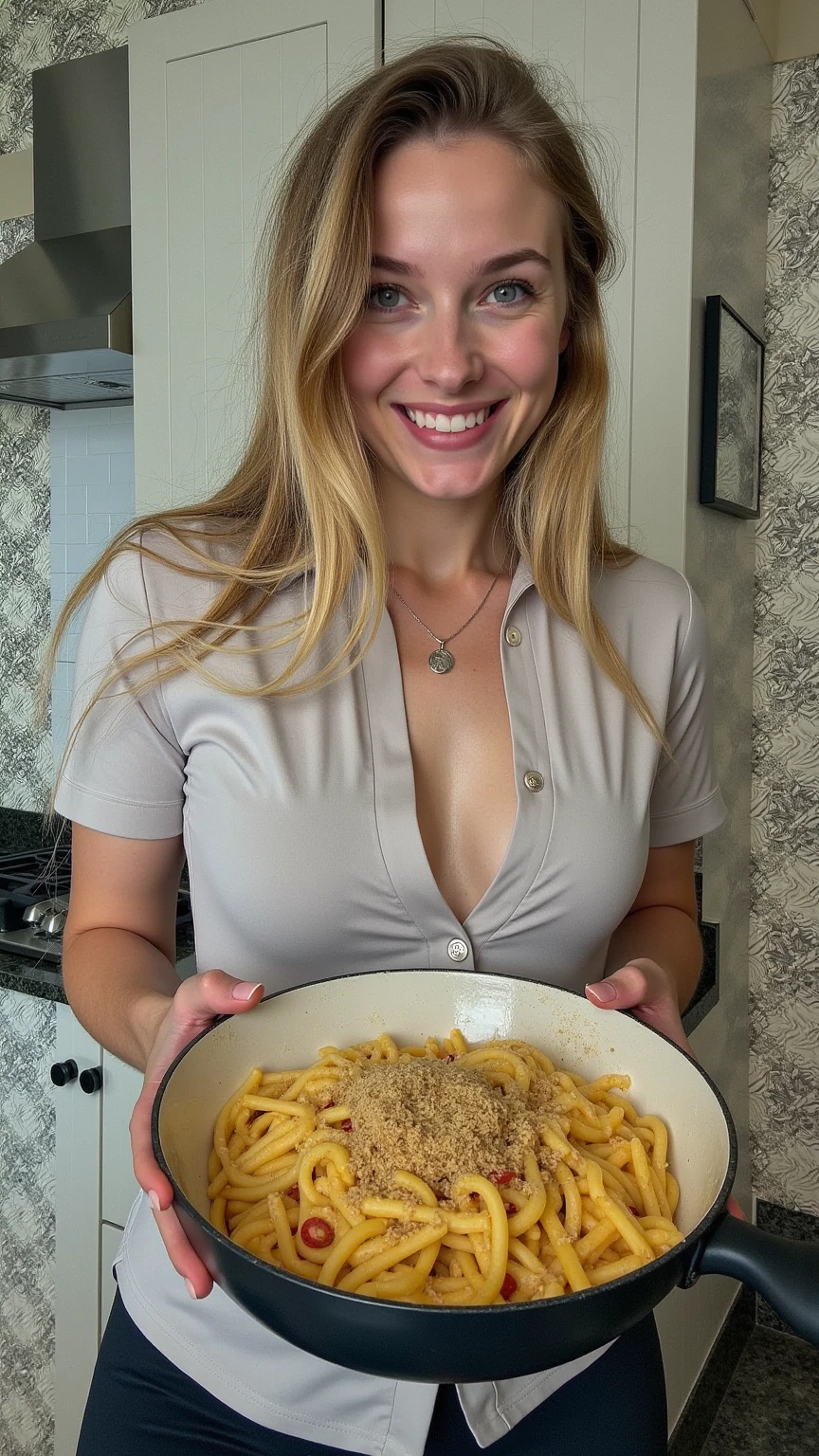 Cooking breakfast in a kitchen, cooking eggs and pancakes, wearing a cute Cardigan full body, Cute beautiful blonde european , high cheekbones, light green eyes, charming full body, full body , Very detailed, Square Face Shape, Pommettes hautes, naturally wavy hair, Masterpiece, Best quality, Intricate details, Very detailed, detailed skin, realistic skin texture, texture, detailled eyes, professionnel, 4K, sourire charmant,Light depth of field, Couleur Kodak Vision, perfect fit body, Extremely detailed, photo_\( ultra\), photoreallistic, Realstic, Post-traitement, maximum details, roughness, real life, ultrarealistic, photorealism, photographie, 8K UHD, photographie,