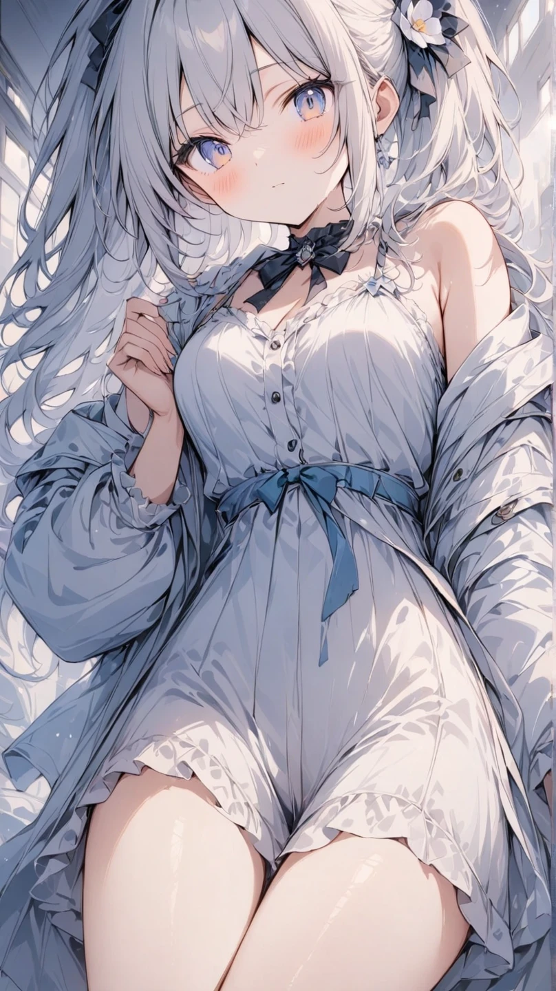 Hot sexy beautiful milf , long silver chandelier earrings,big breasts, , long hair,blush,blue eyes,lipstick,necklace, ,