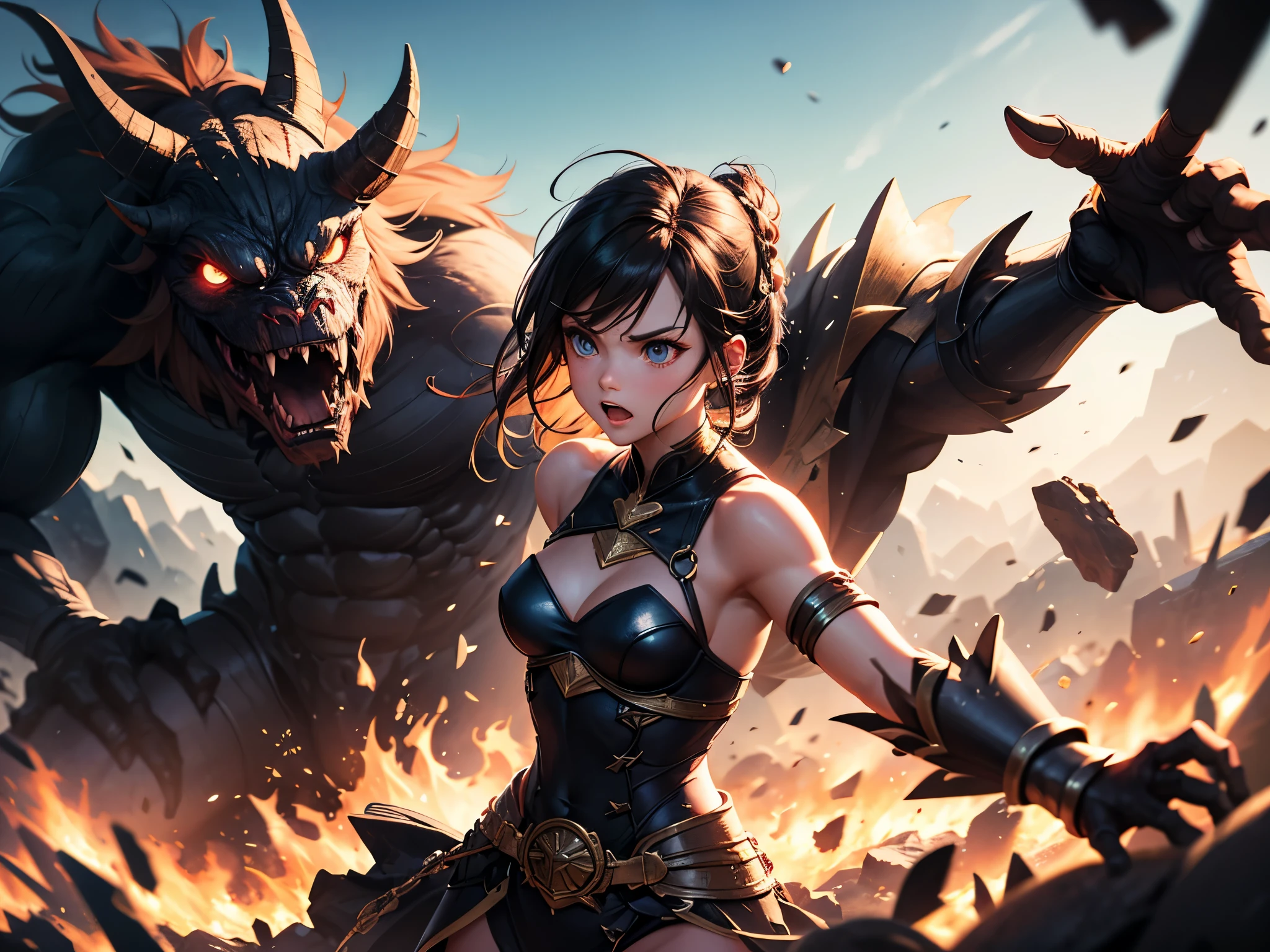 <lora:lizardman_v0.1c:1.0>
1girl, 1boy, lizardman, fight, warrior, motion lines, motion blur, holding sword, hitting,, masterpiece, best quality, highly detailed