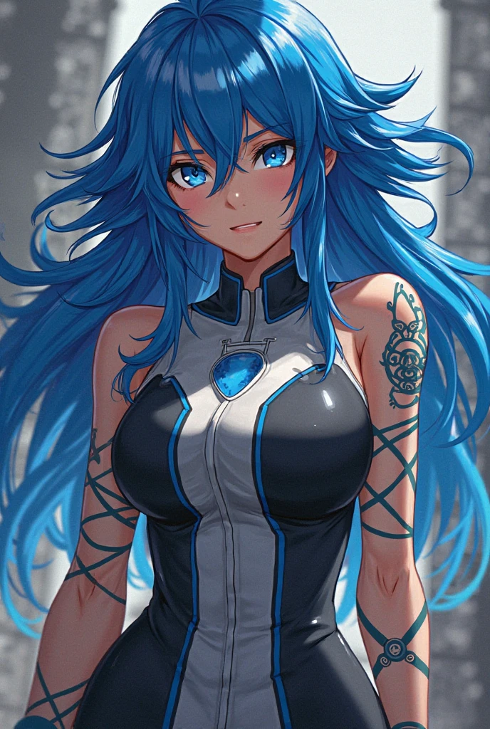 The logo features a stylized cyber waifu figure with smooth, modern lines. She is shown standing with an elegant posture and leaning slightly forward. Her hair flows in a digital waterfall with gradient colors ranging from light blue at the tips to a deep purple hue at the roots. His eyes are bright and futuristic, with a cybernetic glow to them. On his chest, right above his heart, is a small icon representing a gear, symbolizing the "machine" in "Stupid Machine". This gear is minimalist and in silver tones. The typography "Stupid Machine" is written below the figure in a modern, stylized font. The text is a cybernetic tone that matches the figure, and the letters have a futuristic look.