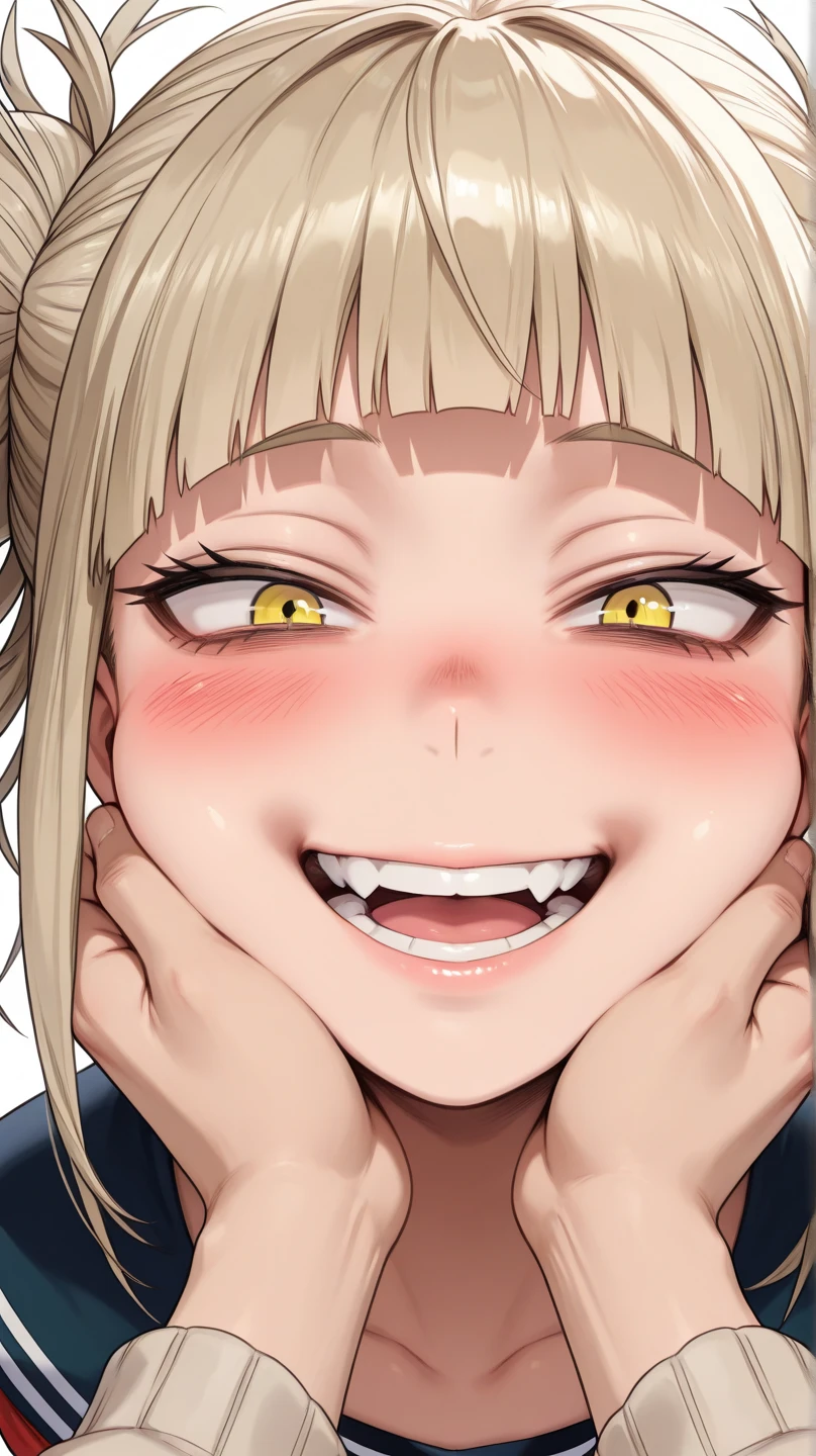 Himiko Toga from My Hero Academia, My Hero Acedemia style, giant tongue, open mouth, pov eating the viewer, smug, heart eyes, salivating, cleavage, chubby, mouth full of drool