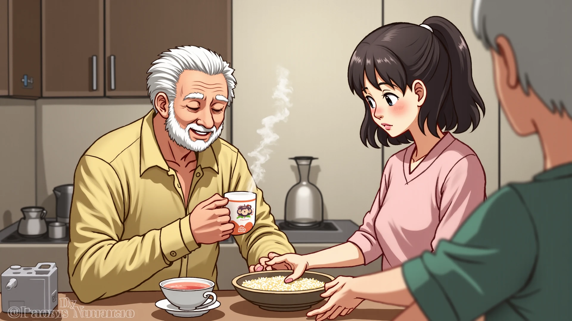 Women cooking in the kitchen, Grandpas who get angry