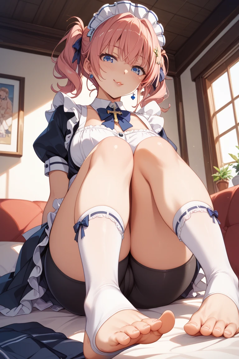 NSFW,Hololive,Minato Aqua,Twin tails,Maid clothes,High-quality lingerie,Embarrassed,blush,Smile,Mansion,Office,(Perfect hands),(Perfect Anatomy),(masterpiece),(highest quality),One man,being molested by a man,A man is touching my buttocks,I feel pleasure