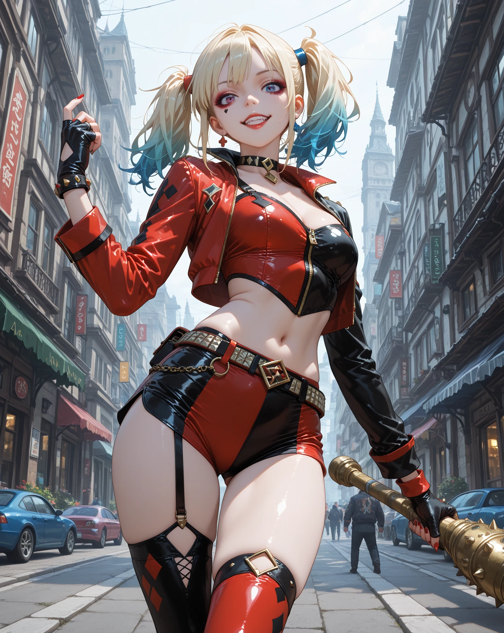 Harley Quinn、harley quinn、Full view of buttocks、Huge beautiful legs、gigantic cleavage breasts,leg spreads、pelos pubick、Under the hair、Hair、drooling、squeezing breasts、Breast samples、Pubic hair shows through