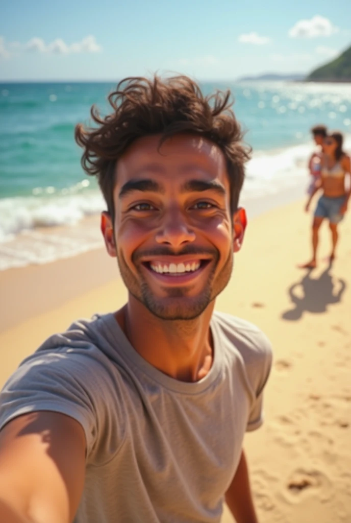 A handsome man taking a selfie on a beach 